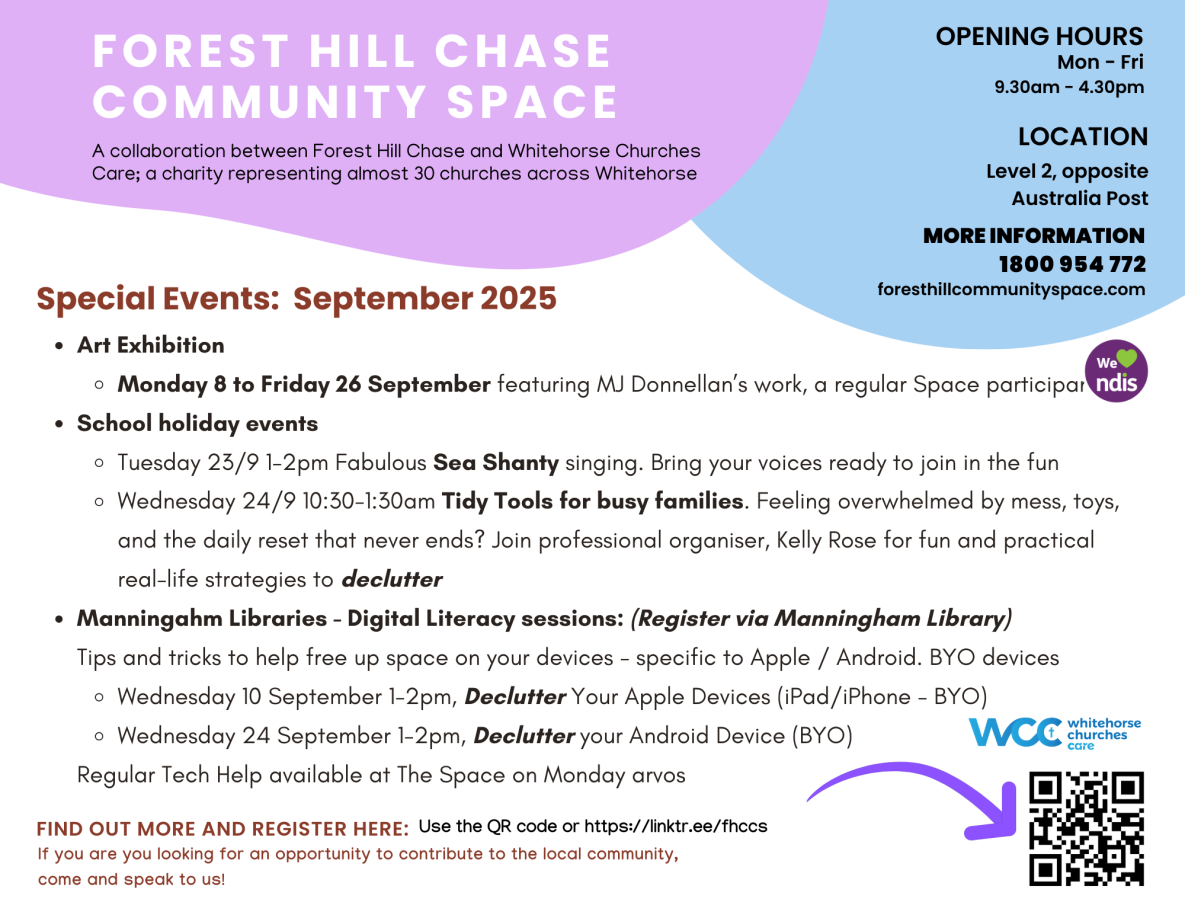 Forest Hill Community Space Events Timetable Sept 25