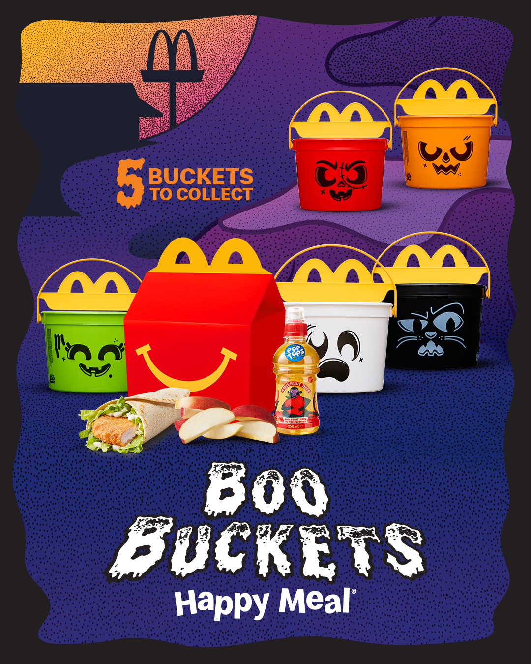 M 5 BUCKETS TO COLLECT BOO BUCKETS Happy Meal:)