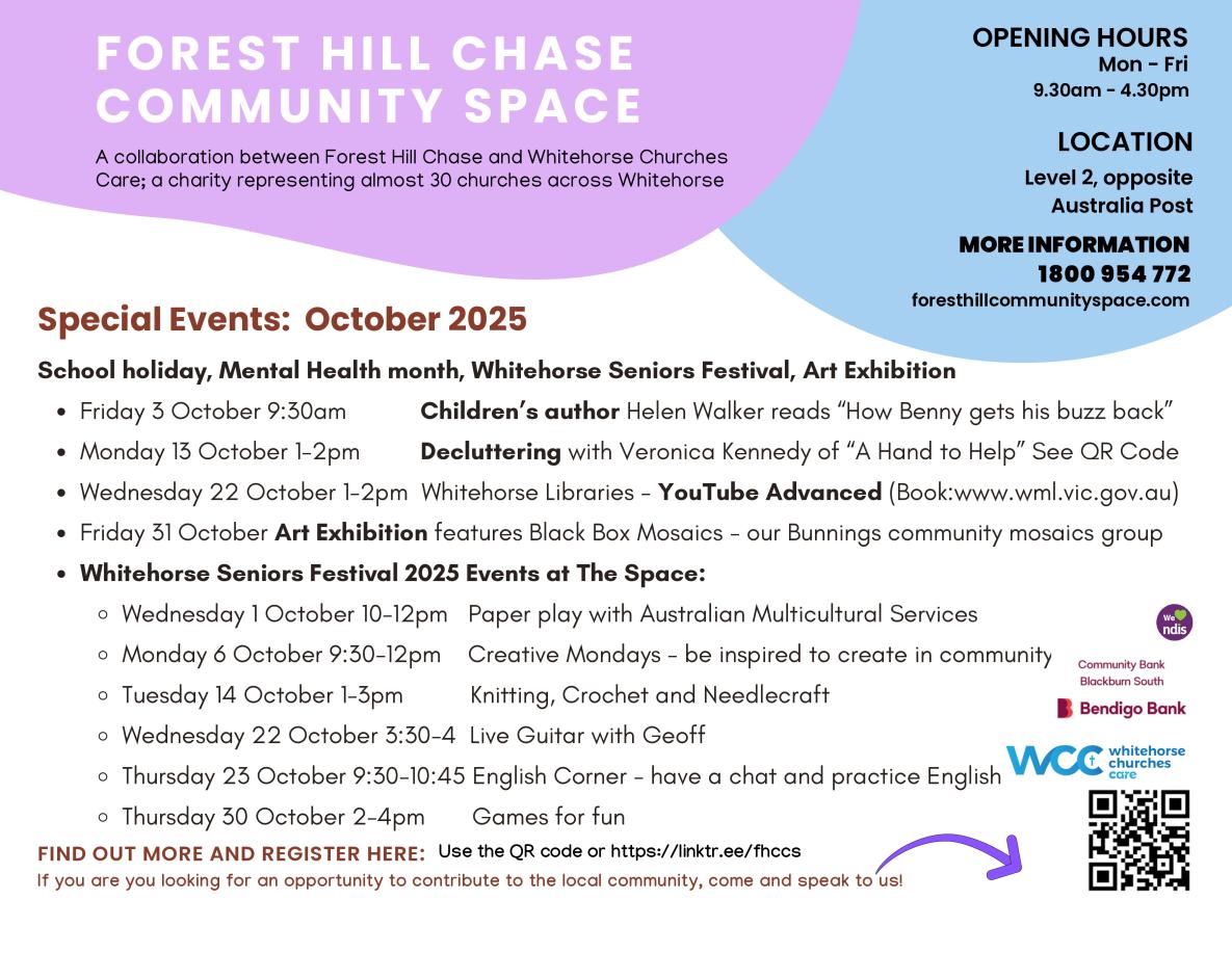 Forest Hill Community Space Events Timetable Oct 25