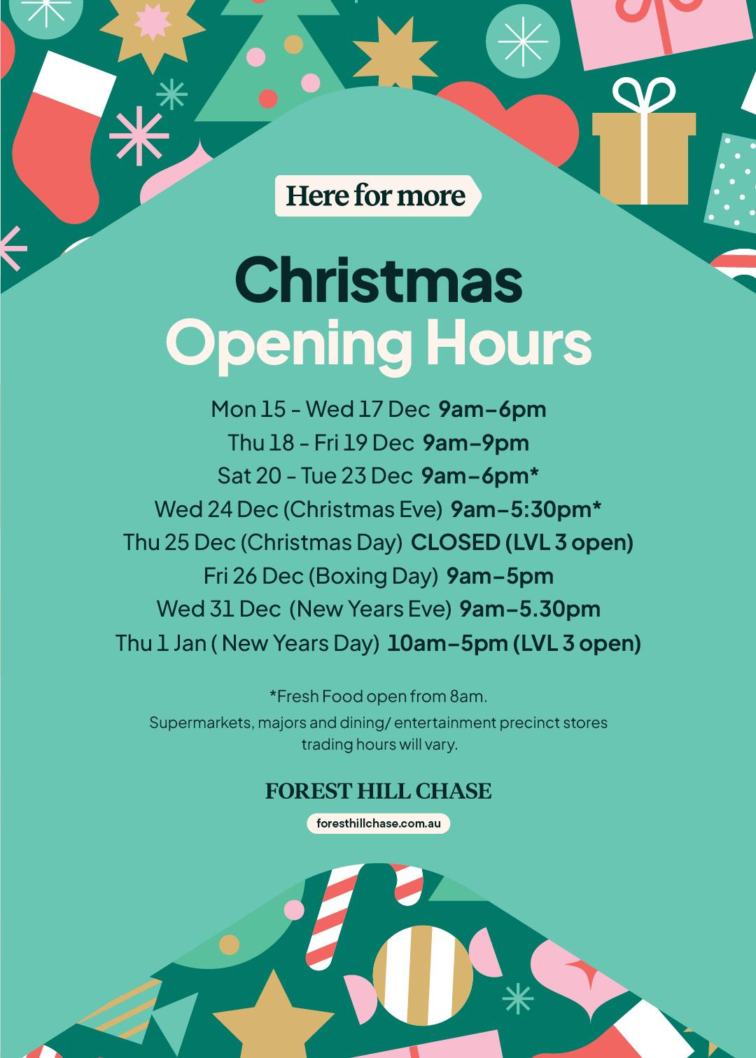 Forest Hill Chase Christmas Opening Hours