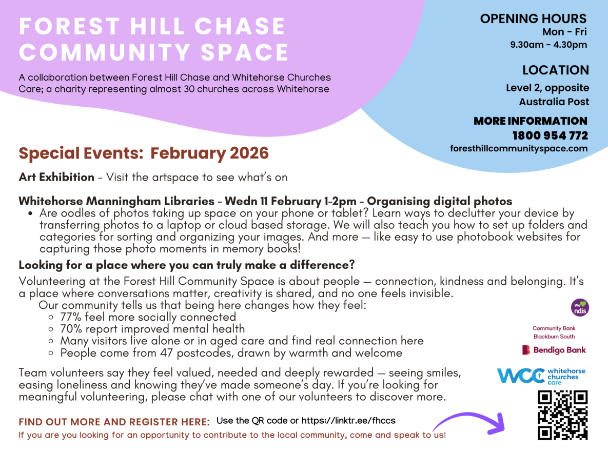 Forest Hill Chase Community Space February special events