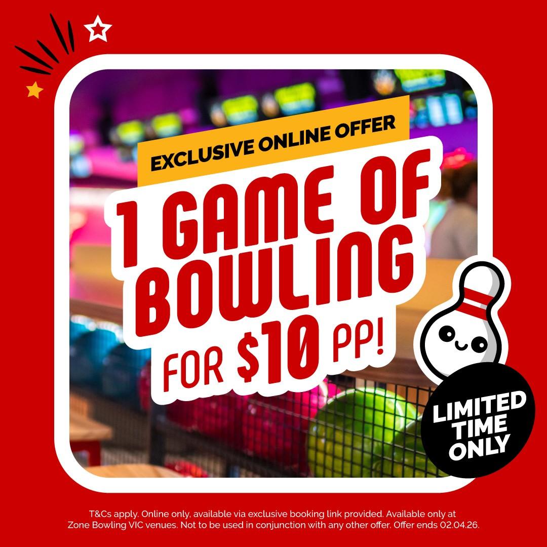 exclusive online offer 1 game of bowling for $10 pp zone bowling
